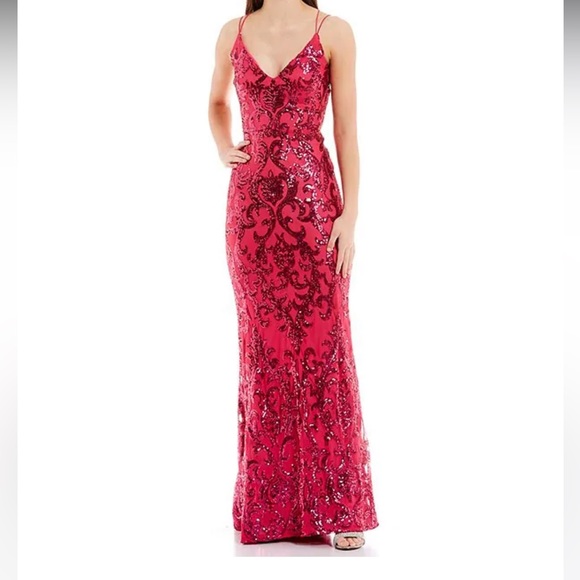 B Darlin Fuchsia Pink Sequin Gown Size 9/10 Juniors - Picture 4 of 8